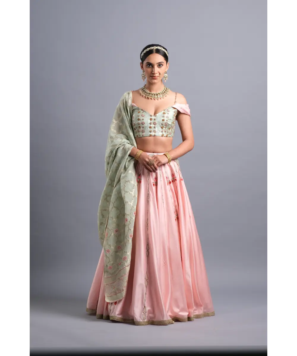 AASTHA SOOD - Sea foam green Banarasi Blouse Embroidered